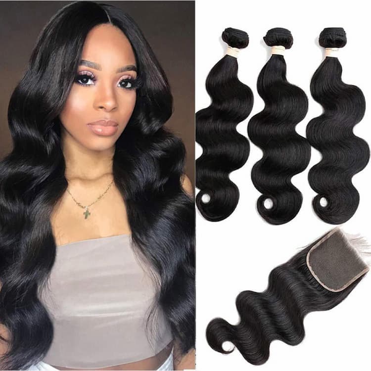 AFFORDABLE BUNDLE DEAL  BUY 3 GET 4x4 CLOSURE FREE  BODY WAVE & STRAIGHT