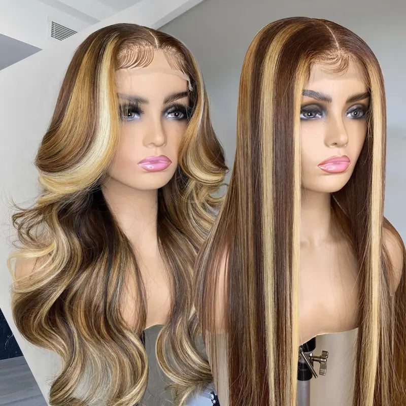 PIANO BLONDE CHOCALATE HIGHLIGHTS STRAIGHT / BODY WAVE VIRGIN HD LACE